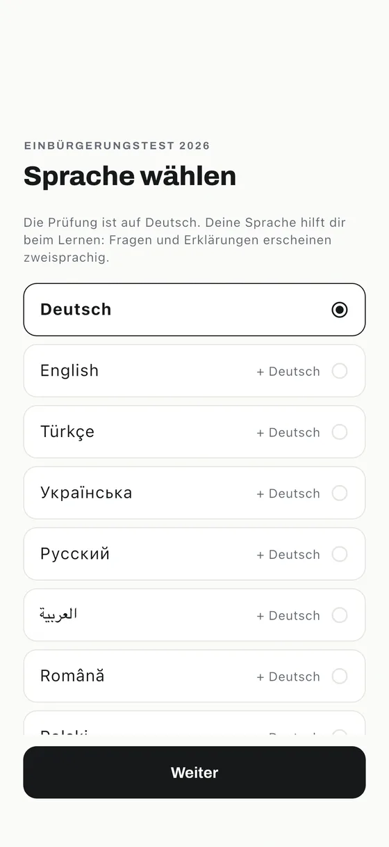 Einbürgerungstest-App: Lerne in deiner Sprache