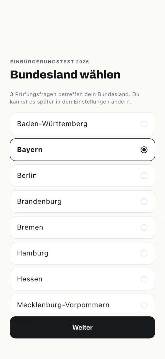 Einbürgerungstest-App: Fragen für dein Bundesland