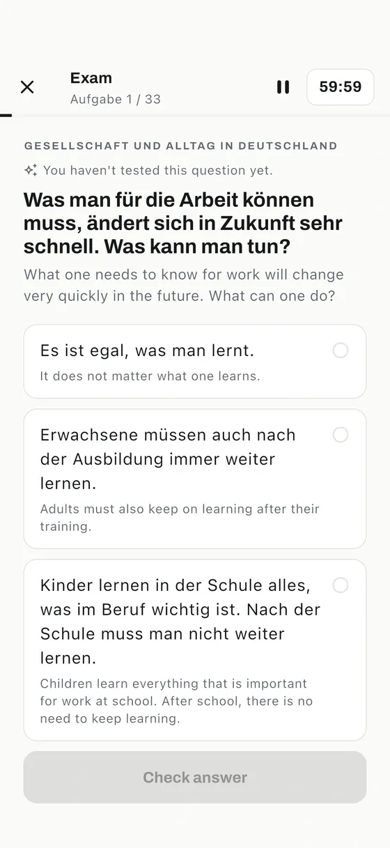 Einbürgerungstest app: Simulate the real exam