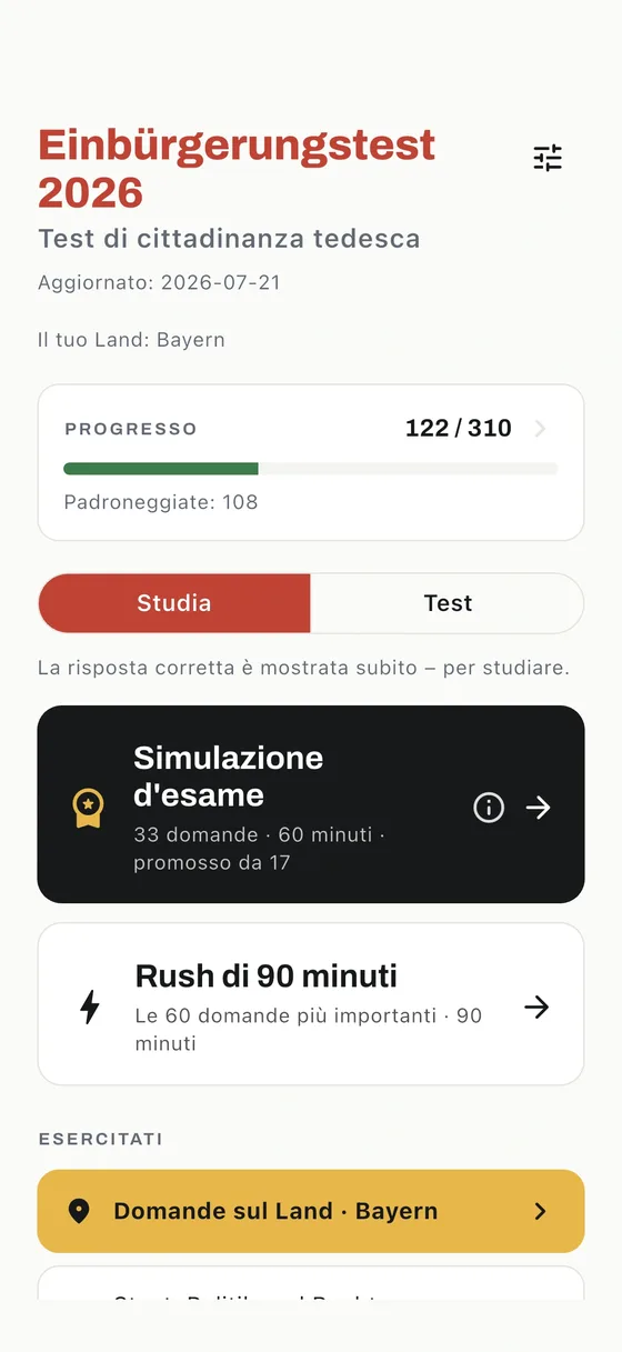Schermata iniziale dell'app Einbürgerungstest