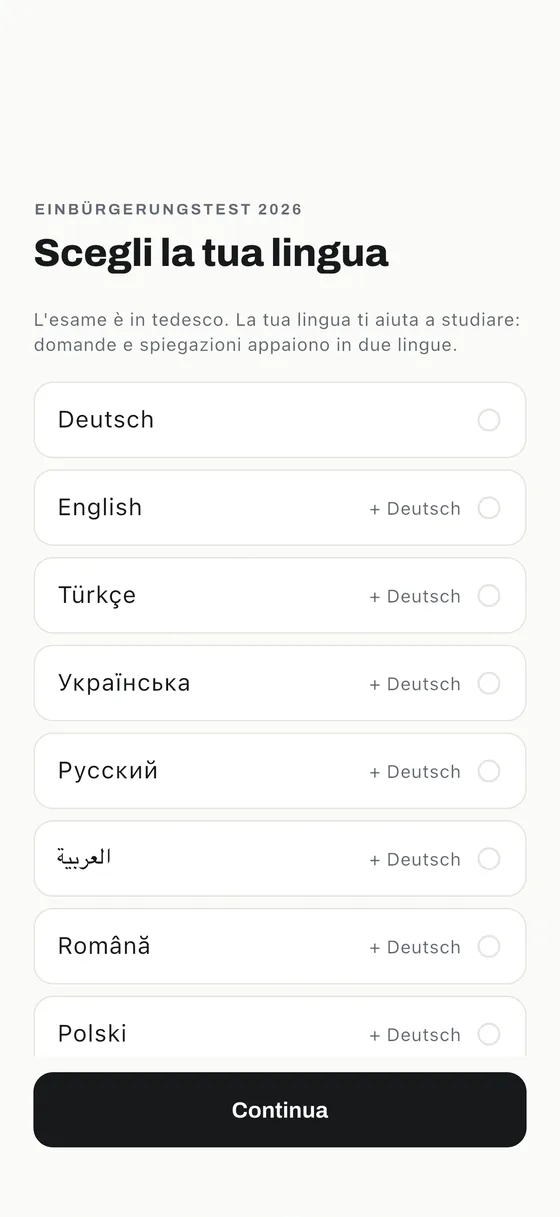 App Einbürgerungstest: Studia nella tua lingua