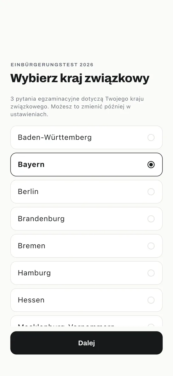 Aplikacja Einbürgerungstest: Pytania dla Twojego Bundeslandu