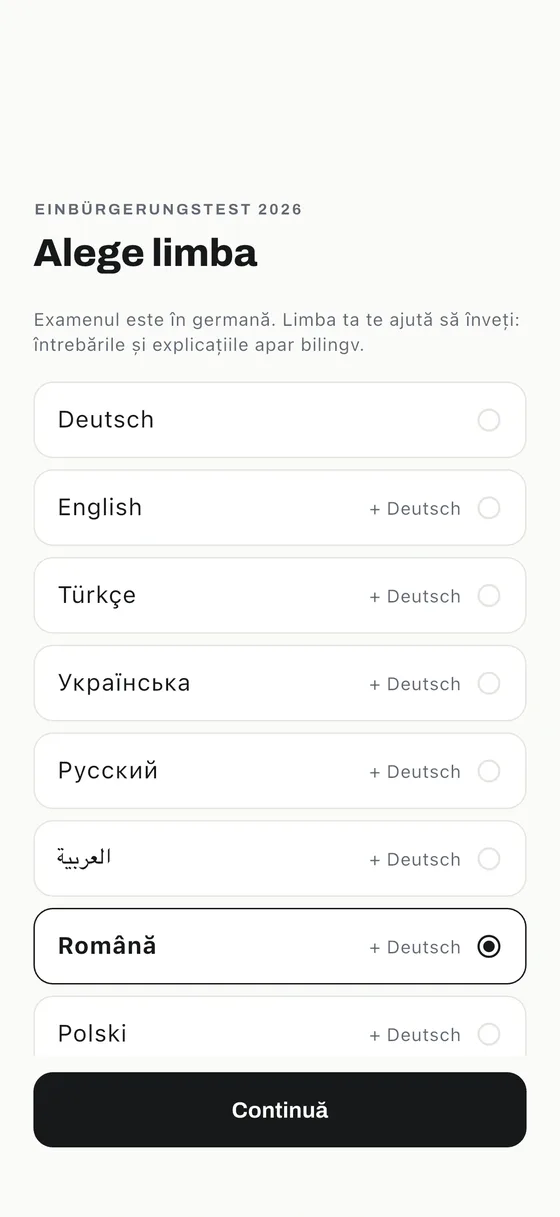 Aplicația Einbürgerungstest: Învață în limba ta