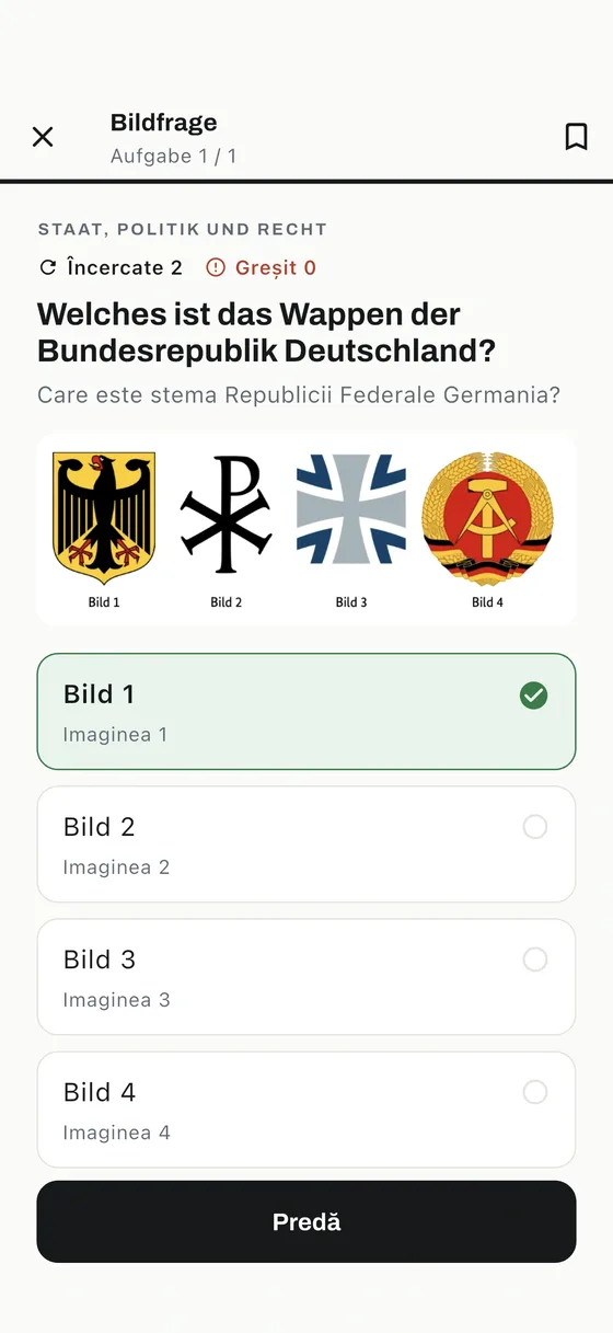 Aplicația Einbürgerungstest: Stăpânește orice întrebare cu imagine