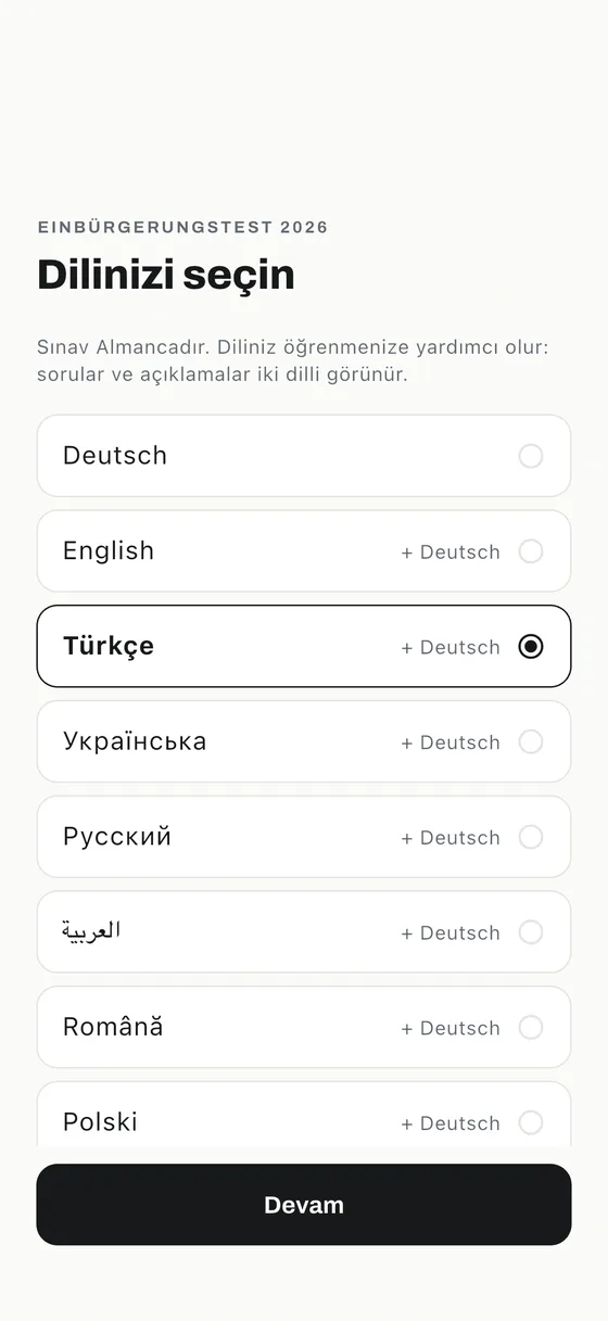 Einbürgerungstest uygulaması: Kendi dilinde öğren